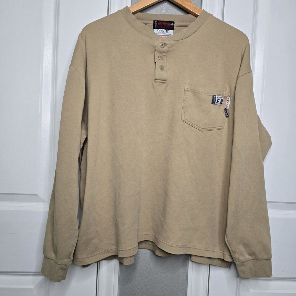 Wolverine Fire Zero Men's XL Flame Resistant Beige Henley Long Sleeve Shirt